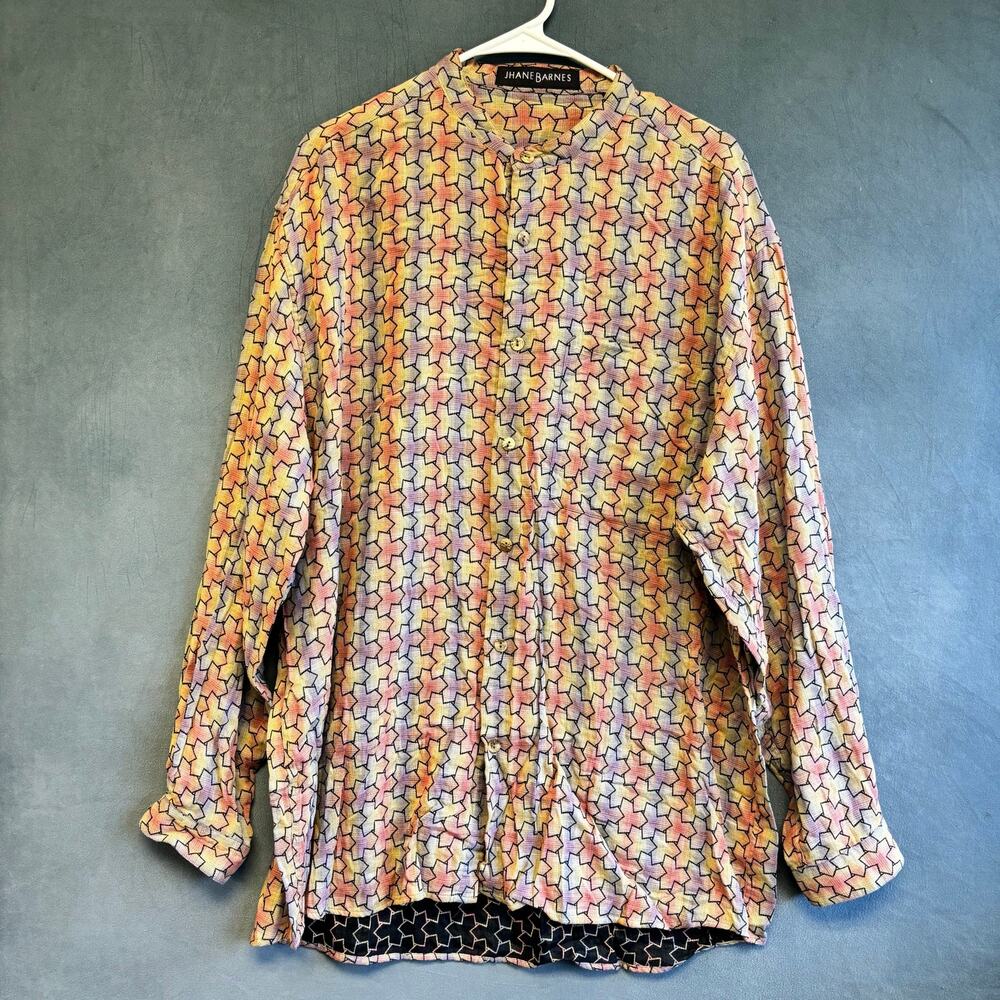 Jhane Barnes XL Geometric Abstract Print Button Up Shirt Artsy Avant Garde
